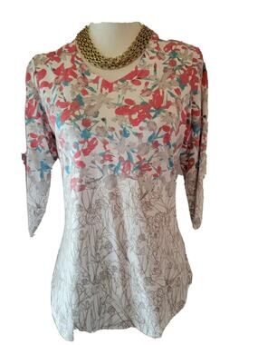 FDJ French Dressing Jeans V-Neck Floral Printed Jersey Top Multi Red White XS